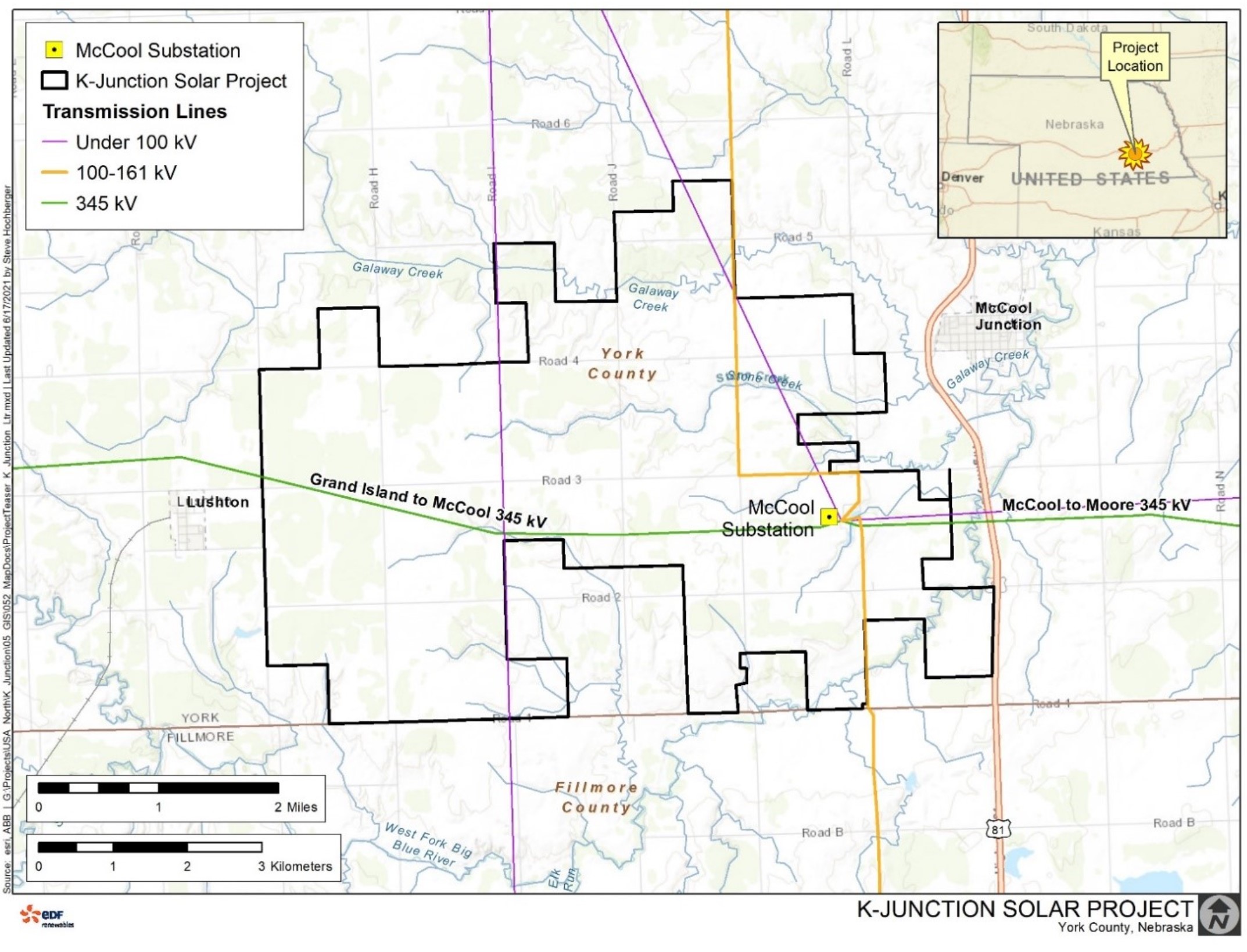 EDF Renewables McCool Junction Nebraska K-Junction Utility-Scale Solar Project Map